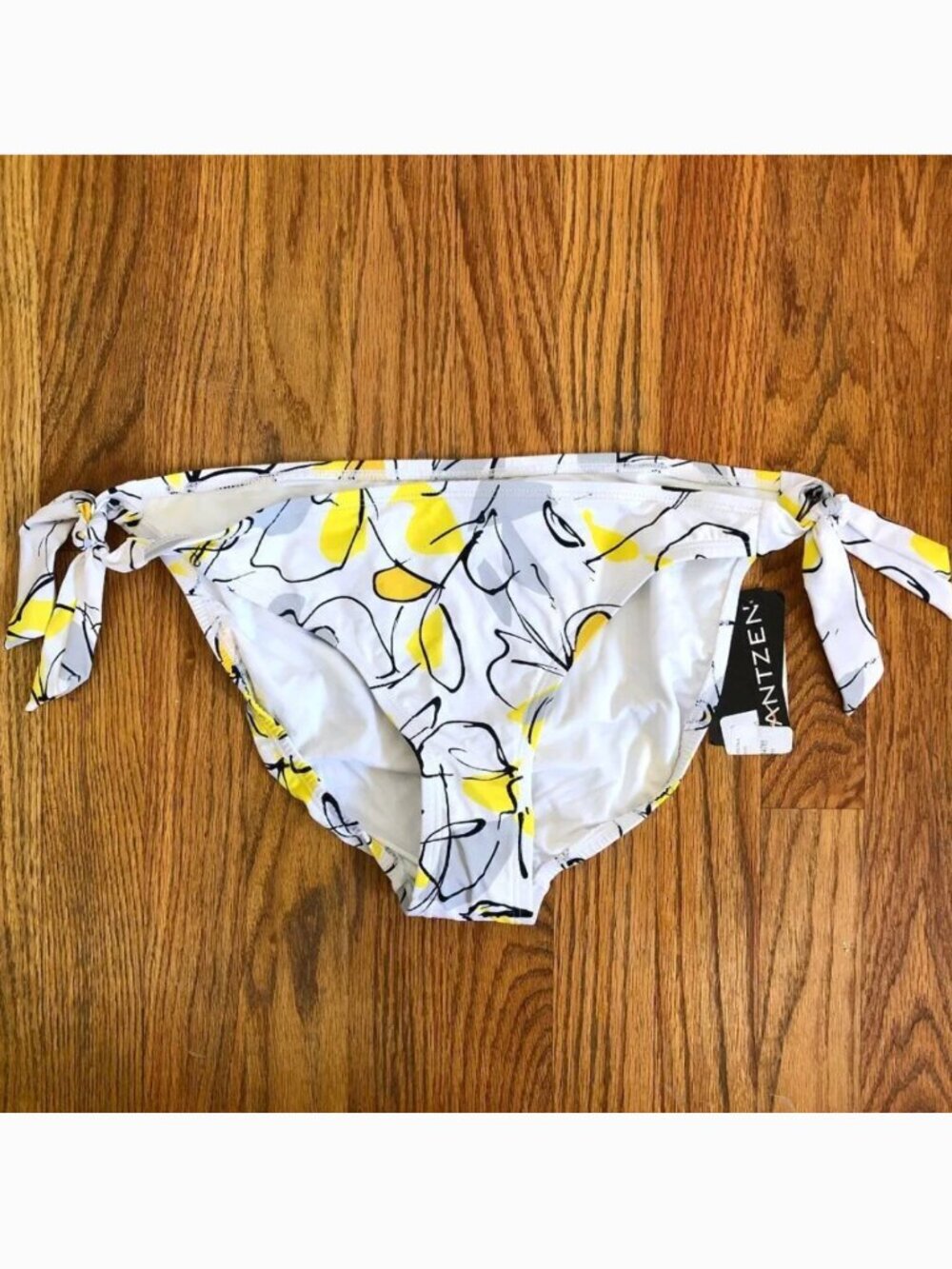NEW NWT JANTZEN White Yellow Gray Black Floral Tie Knot Y2K Bikini BOTTOM 14